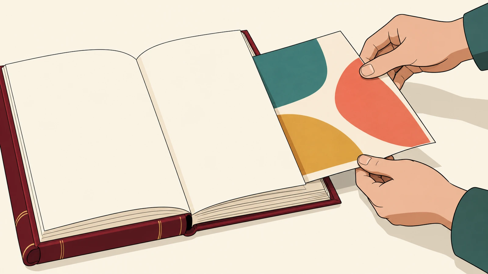How to make a chart in Google Docs, pictured as a bookbinder fitting a colorful paper insert into a blank report, a metaphor for placing a chart copy