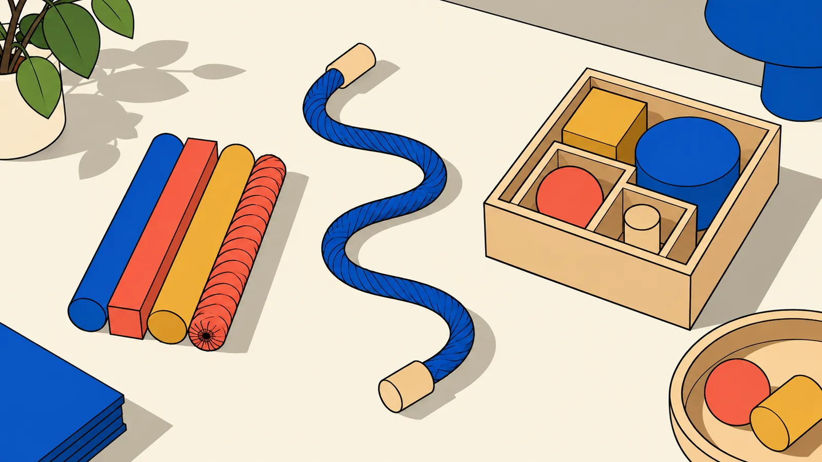 Types of graphs suggested by cords and wooden pieces arranged in several ways on a workbench, a metaphor for choosing what to show.